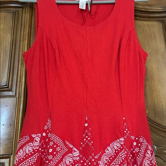 Vasna Red Bandana Bubble Hem Fitted bodice Flowy Full skirt Sleeveless Dress S - Picture 6 of 9
